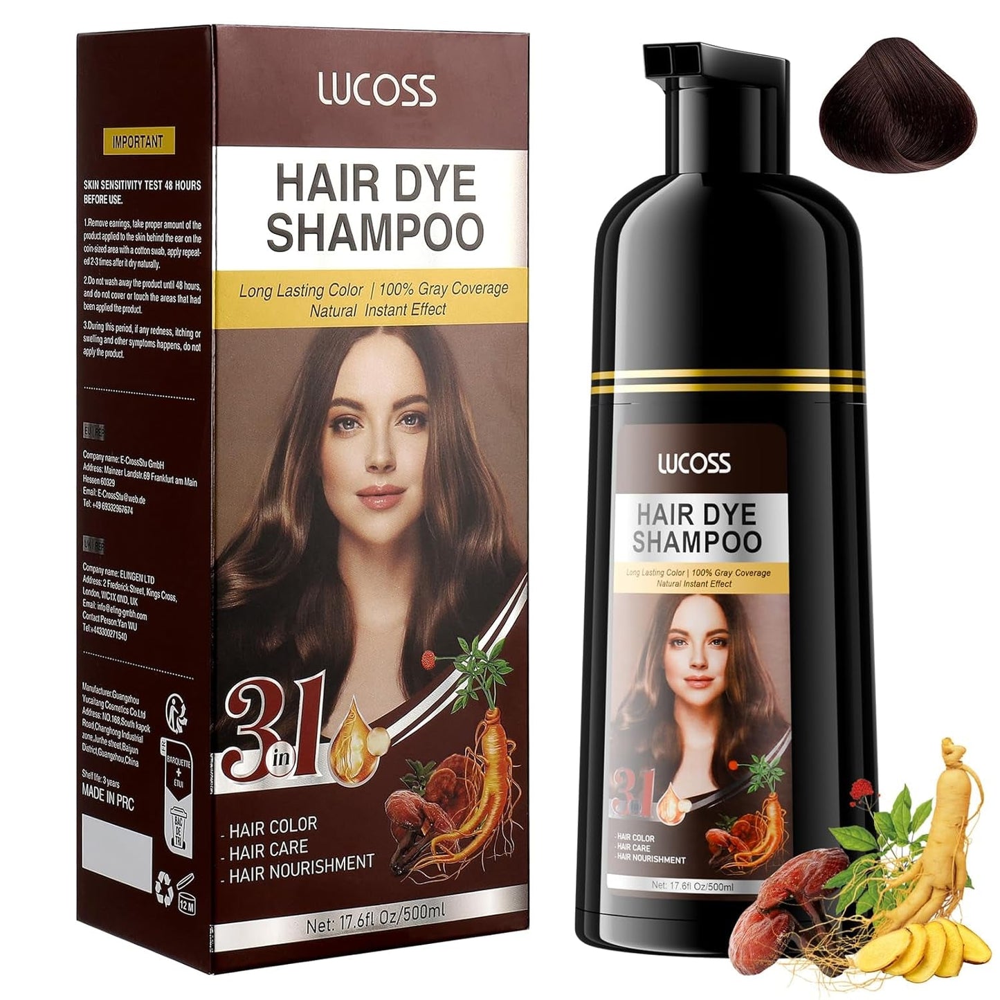 Natychmiastowy szampon do włosów czarnych, szampon do naturalnego koloru włosów, 100% krycia siwych włosów - łatwy i szybki, półtrwały kolor do czarnych włosów, szampon koloryzujący dla mężczyzn i kobiet Naty Shop Koloryzacja włosów Ciemnobrązowy