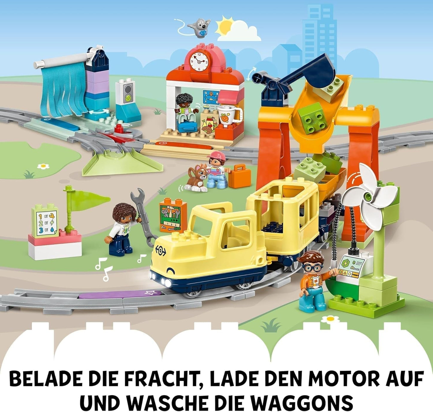Duża interaktywna kolej miejska LEGO DUPLO, zabawka do budowania dla małych dzieci w wieku 3 lat, lokomotywa Push & Go ze światłami i dźwiękami, części torów, zabawka edukacyjna dla przedszkolaków 10428 Zestawy do budowania Beuche den LEGO-Store