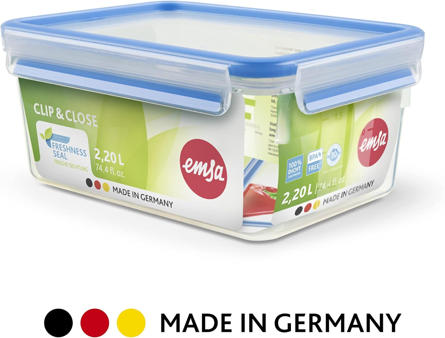 Emsa 515585 Klips do żywności i zamykanie | 3-częściowy zestaw | plastik | przezroczysty / zielony | Pudełka do przechowywania żywności Naty Shop o pojemności 0,55 / 1 / 2,2 litra