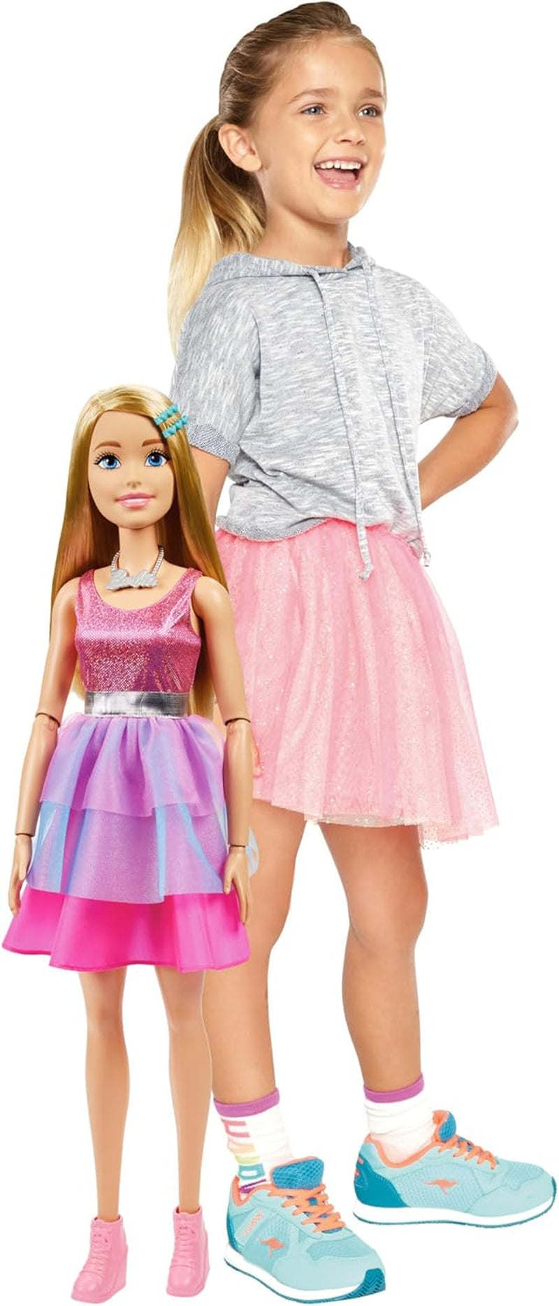 Lalka Barbie Extra Large (71 cm) - różowa sukienka, blond włosy ze spinką i naszyjnikiem, prezent dla dzieci 3+, HJY02 Dolls Naty Shop