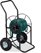 Wózek na wąż Relaxdays, mobilny bęben na wąż, przyłącze 1/2" i 3/4", wąż do 80 m, 2 koła, metal, czarny