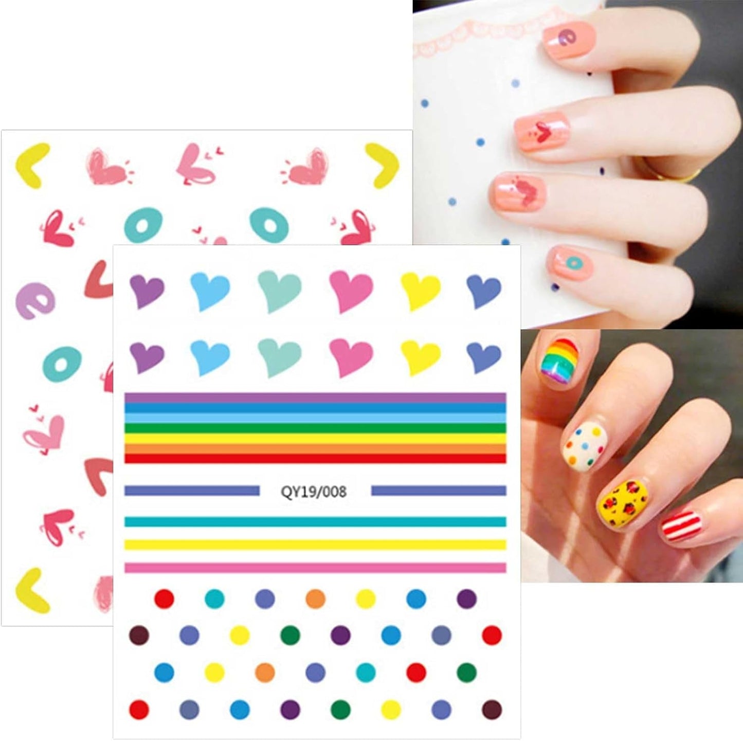 JMEOWIO Süße Nagelsticker Für Kinder 14 Blatt Nail Art Naklejka Selbstklebend Nagelaufkleber Regenbogen Blumen Frucht Dekoration Nageldesign Zubehör