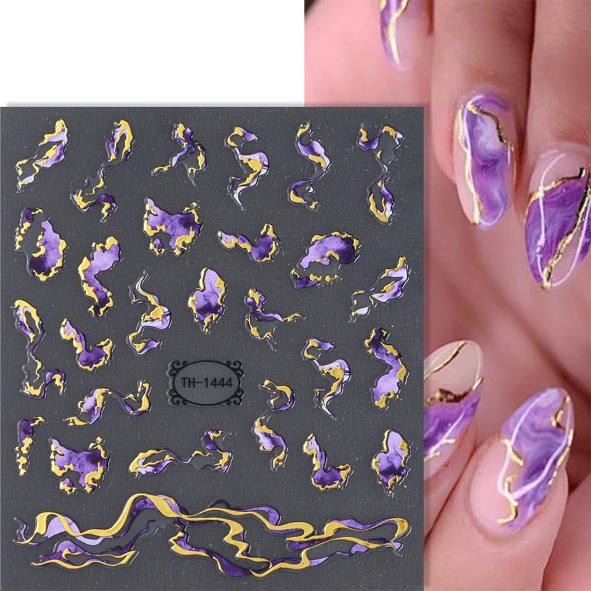 JMEOWIO Nagelsticker Marmor French Tip 8 Blatt Nail Art Naklejka Selbstklebend Nagelaufkleber Dekoration Nageldesign Zubehör