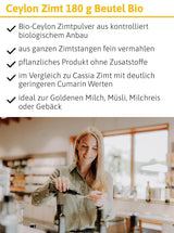 - BIO Ceylon Zimt | Ceylon Zimtpulver aus kontrolliert biologischem Anbau | Zimtpulver fein vermahlen aus ganzen Zimtstangen. Idealny do musli, Milchreis, Gebäck uvm. | Zawartość: 180 g