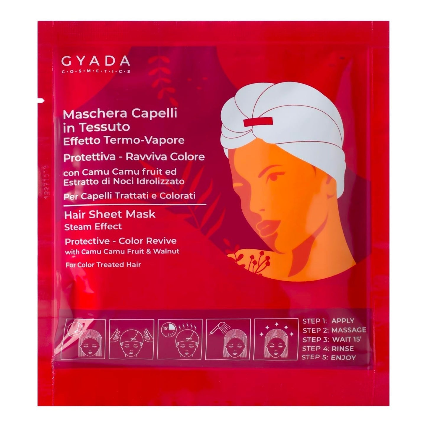 GYADA COSMETICS Tekstylna maska do włosów zapewniająca ochronę koloru i odświeżający efekt połysku Czapka termiczna Rumiankowy olejek makadamia i pantenol 60ml Naty Shop Maska do włosów 1 sztuka (1 opakowanie) Orzechy