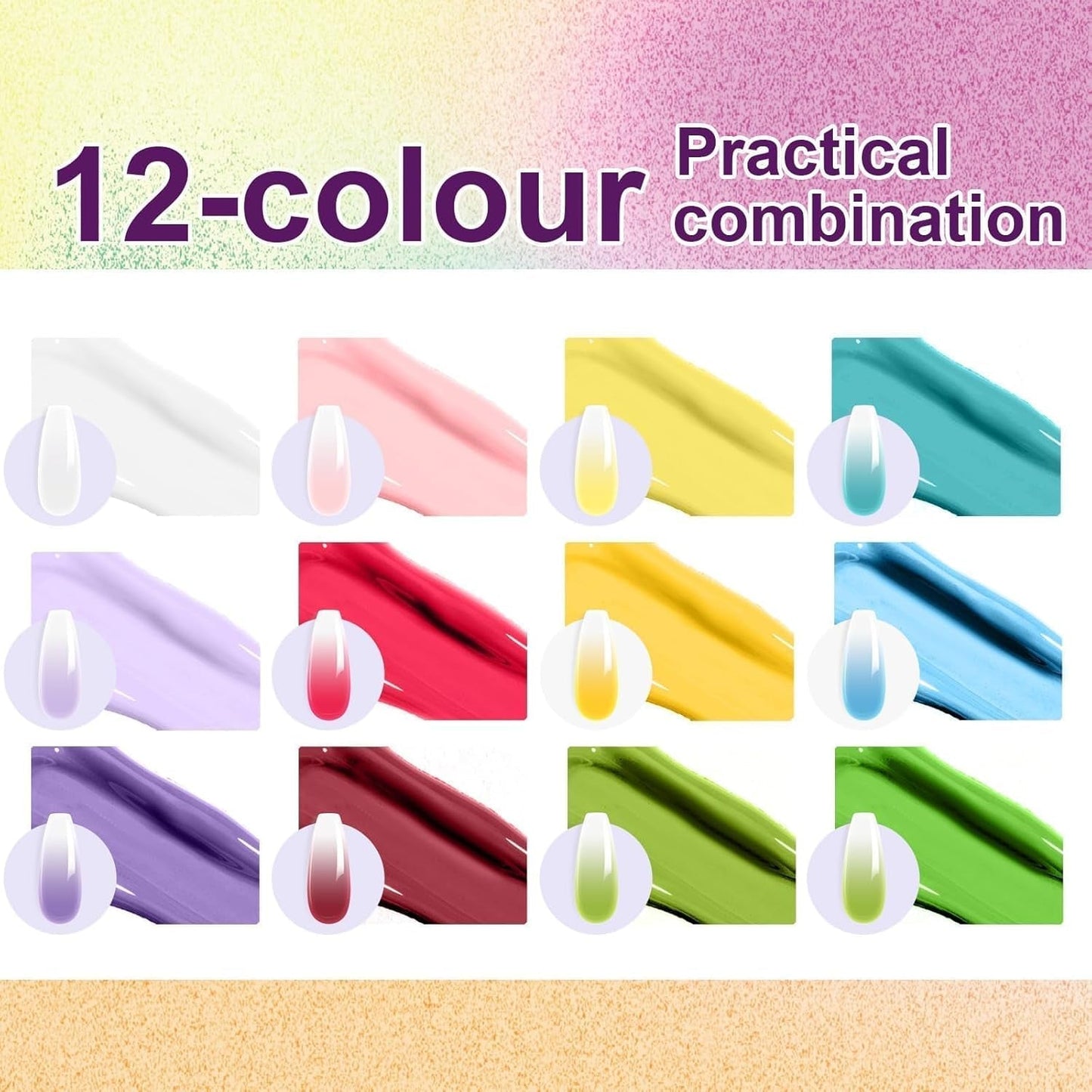 Żel do malowania gradientowego, 12 kolorów Ombre żelowy lakier do paznokci z 100 szt. Gąbeczek do paznokci i 4 pazurami Metalowy chwytak do francuskiego manicure DIY Nail Art, zestaw I