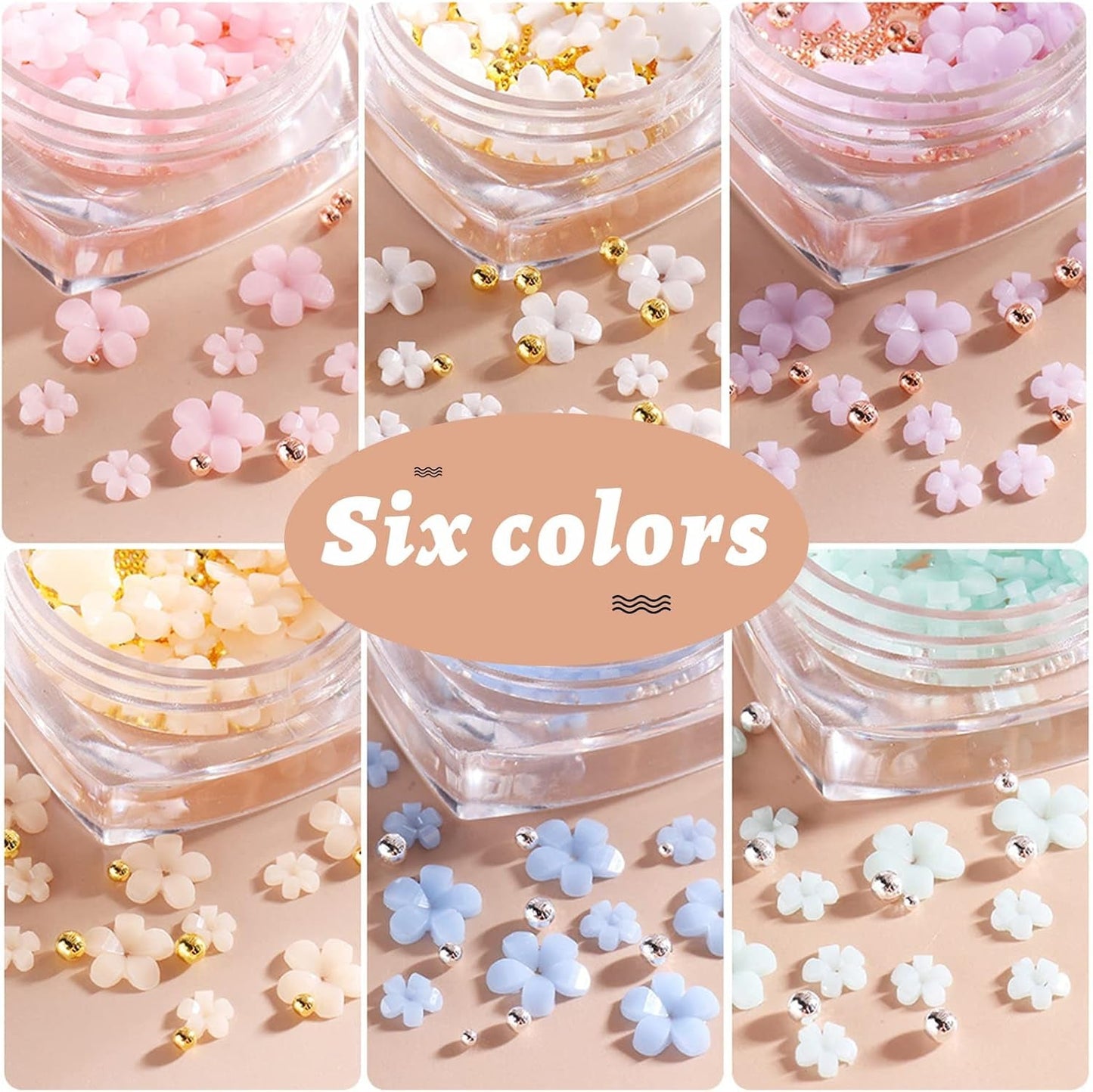 6 pudełek 3D Flower Nagelkunst Charms, akrylowy kwiat Nagel Strass Mit Gold i Silberperlen Ozdoben, Nagel Edelsteine, Nagel Zubehör Für Mädchen, Frauen, DIY Nageldesign, Basteldekoration…
