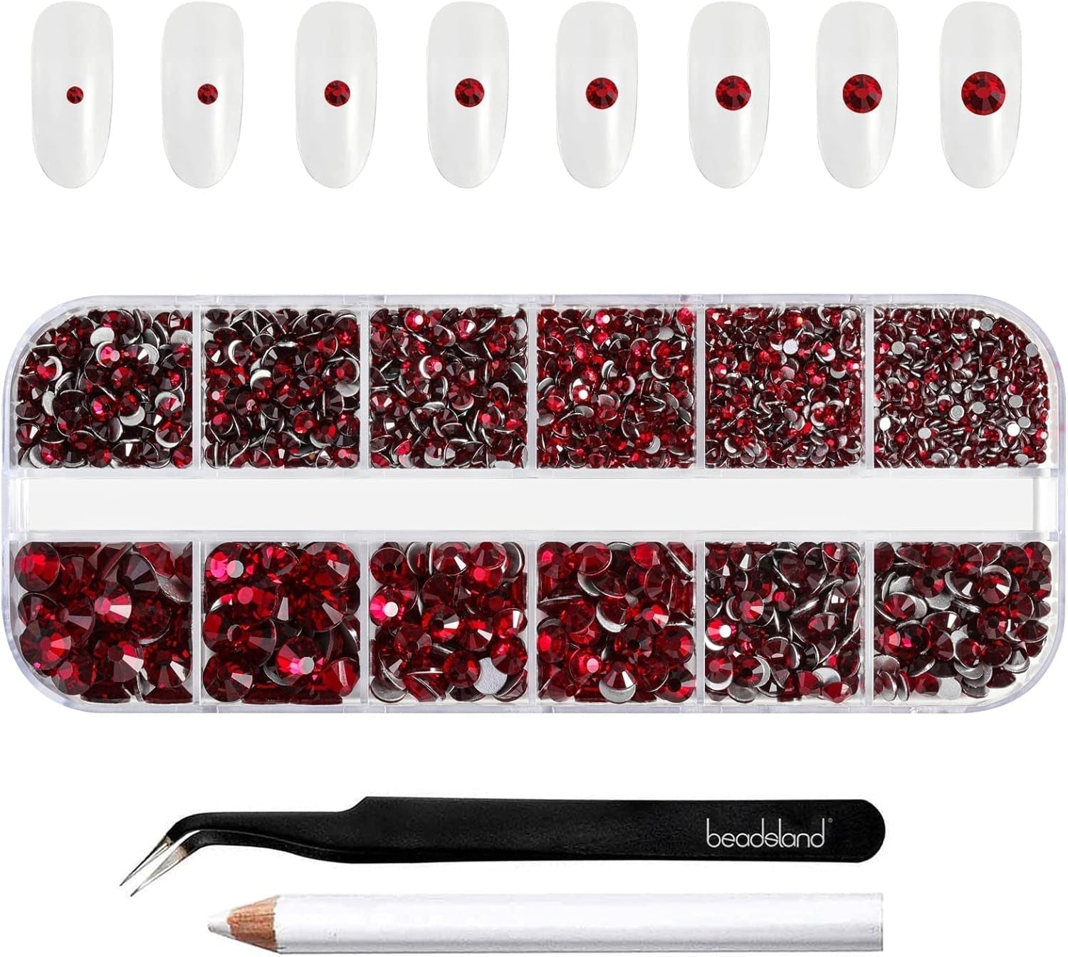 Beadsland 2500 szt. Glas Nailart Strasssteine ​​​​Kristall Flatback Edelsteine ​​​​Runde, ​​Für Handwerk Gemischt 8 Größen SS4 ~ SS30 Mit Picking Pinzette Und Stift (Kristall Weiss)