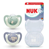 NUK First Choice Smoczki na noc dla niemowląt | 6-18 miesięcy | Smoczki ortodontyczne świecące w ciemności | Uspokaja 99% dzieci** | Hipopotam/Koala | Opakowanie 2