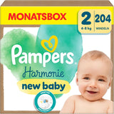 Pieluszki Pampers Harmony rozmiar 2, 204 pieluszki, 4kg-8kg, delikatna ochrona skóry dzięki 100% ochronie Pampers