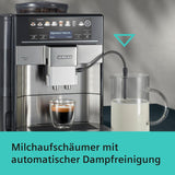 Automatyczny ekspres do kawy Siemens EQ.6 plus s700 TE657503DE, do wielu specjałów kawowych, spieniacz do mleka, młynek ceramiczny, podwójna funkcja kawy, zapobiega osadzaniu się kamienia, automatyczne czyszczenie parą, 1500 W, stal nierdzewna