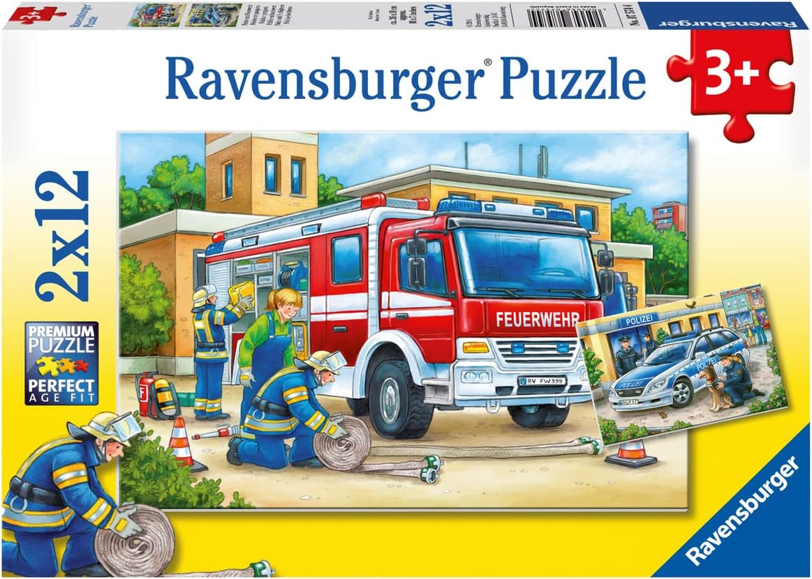 Ravensburger Puzzle dla dzieci - 07574 Policja i straż pożarna - Puzzle dla dzieci od 3 lat, zawierające 2X12 elementów Puzzle Naty Shop 07574 Policja i straż pożarna
