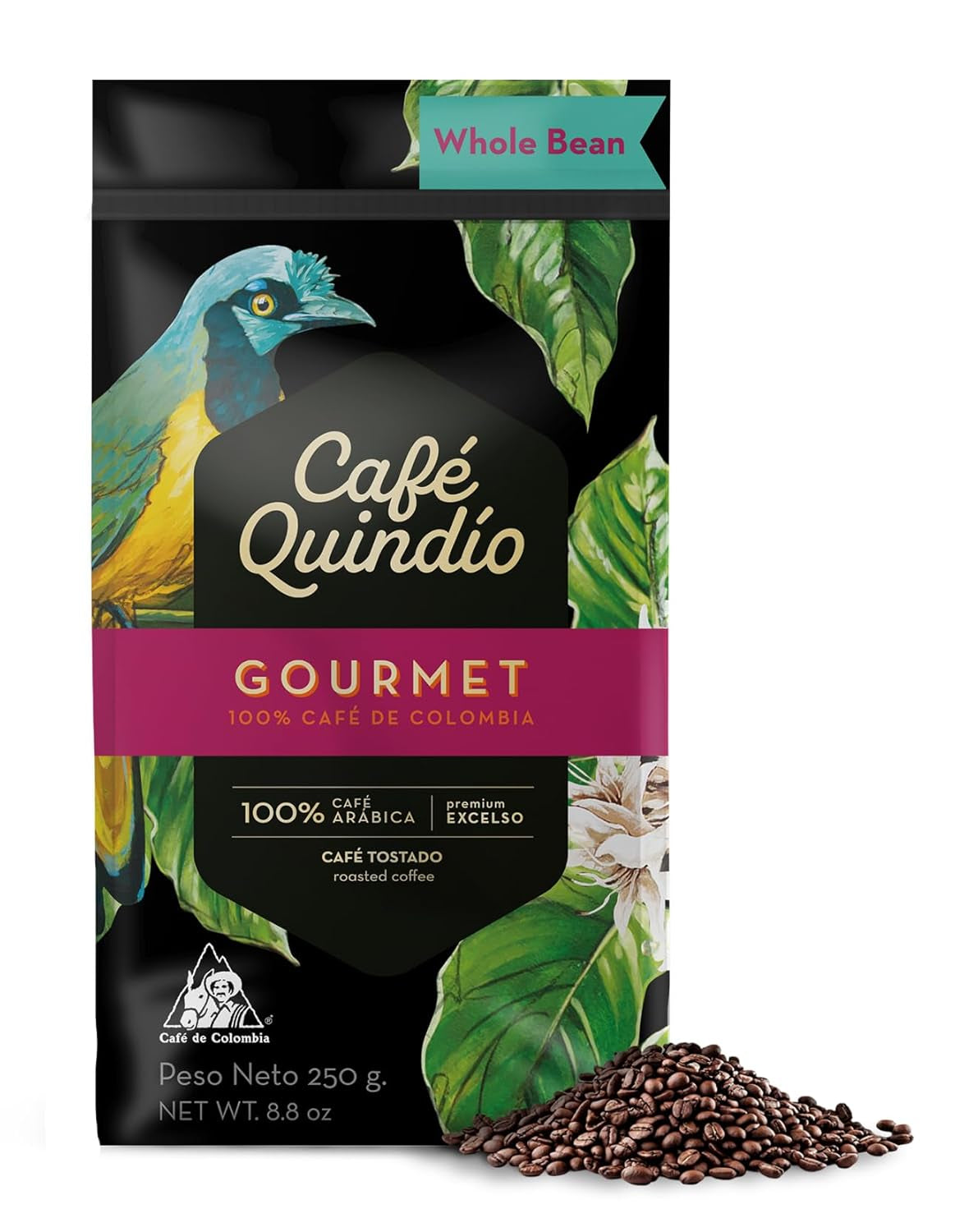 Cafe Quindio Gourmet - Kawa specjalna - 100% ziaren kawy Arabica, Kolumbia, 250g - idealna do ekspresów kolbowych, ekspresów w pełni automatycznych, kawy filtrowanej lub prasy francuskiej