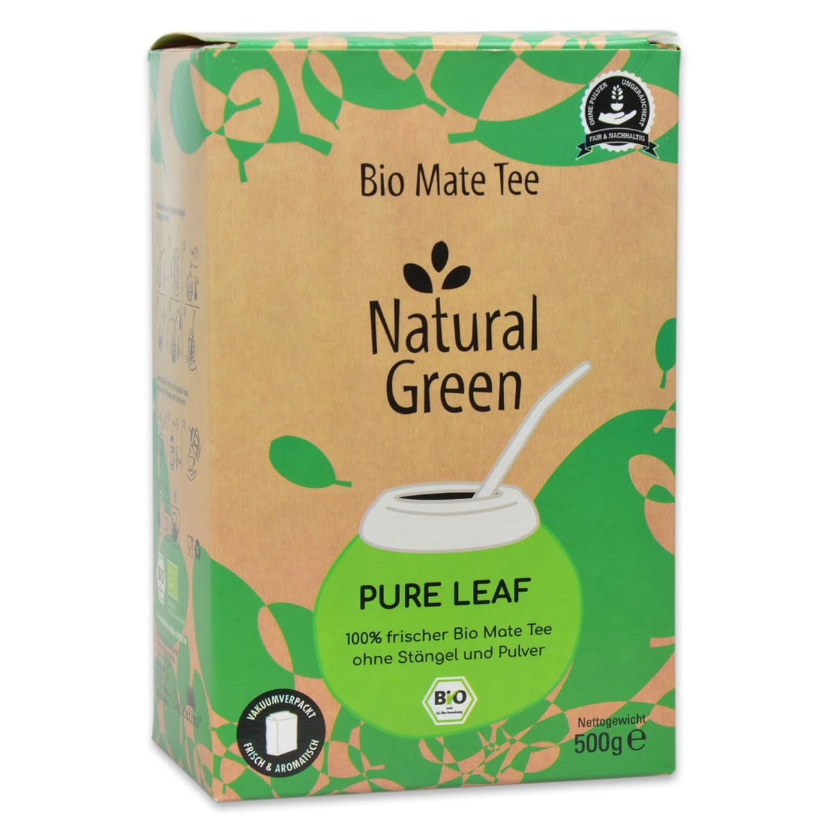 Delicatino - Naturalna zieleń PURE LEAF 500G, organiczna yerba mate bez łodygi, świeża i bezdymna, uprawiana organicznie, pakowana próżniowo dla maksymalnej świeżości