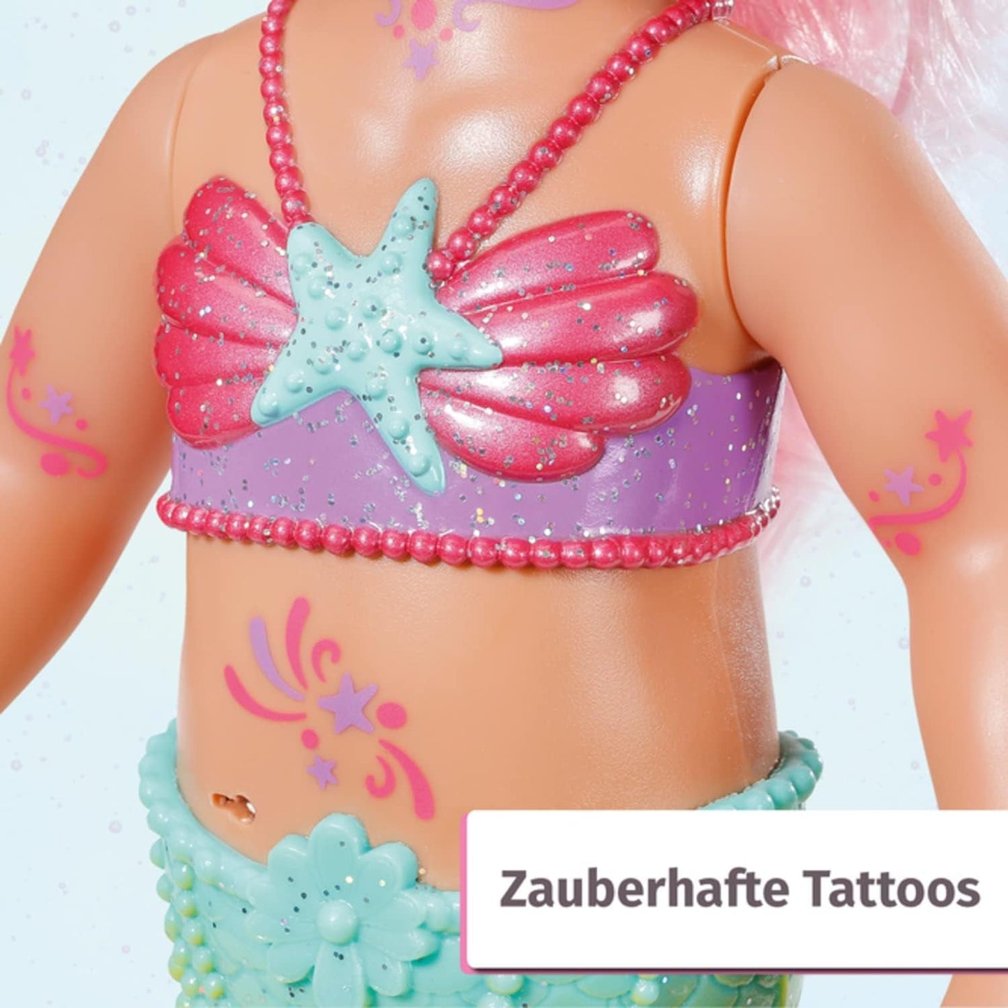 BABY Born Little Sister Mermaid 46 cm Wodoodporna lalka syrenka z długimi włosami i ruchomą brokatową płetwą, w komplecie. tiara i grzebień, 833681 Zapf Creation Dolls Naty Shop