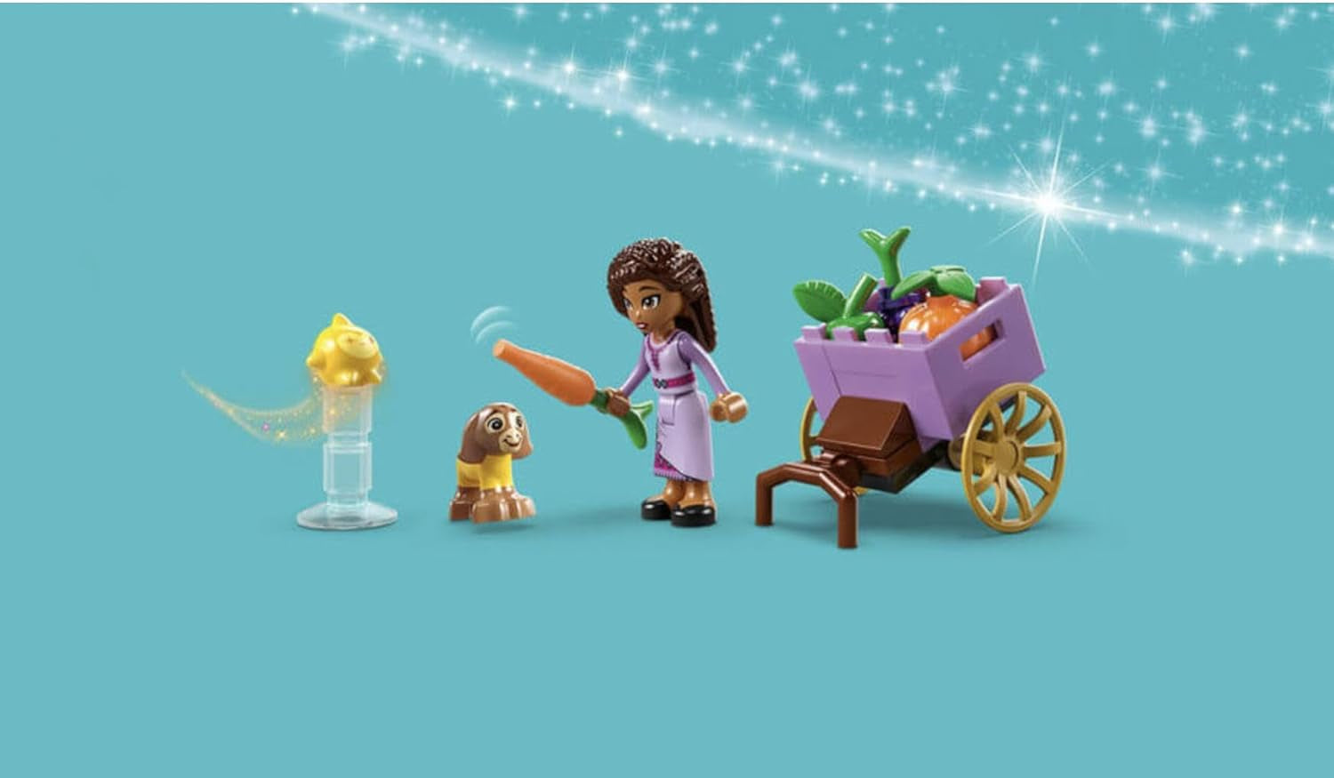 LEGO 43223 Disney Życzenie Ashy w Rosas City, zestaw filmów życzeń z targiem, mini lalka Asha, Valentino jako zabawka-koza i figurki gwiazd, prezent dla dzieci w wieku 6 lat, zestawy do budowania dla dziewcząt i chłopców w sklepie LEGO