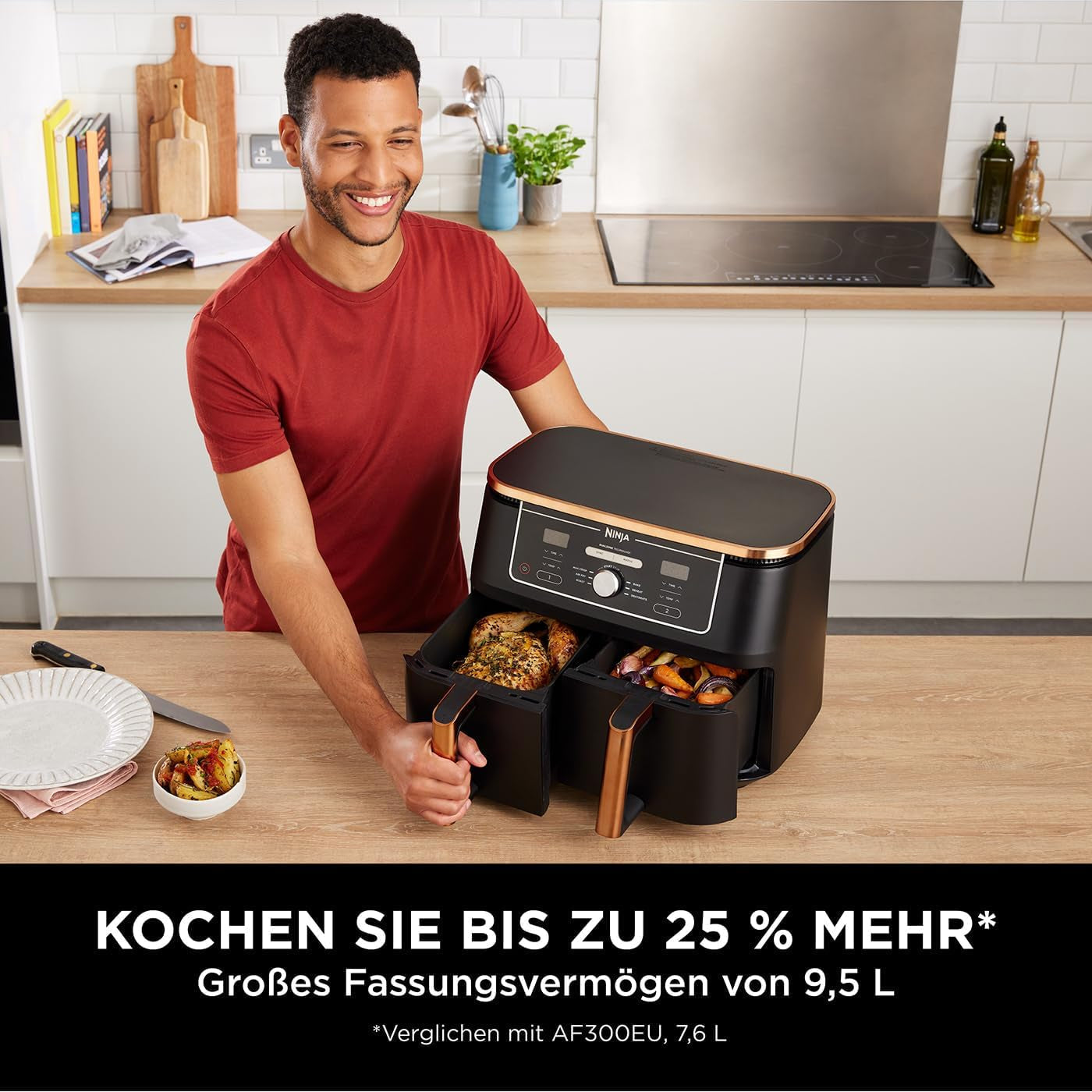 Ninja Foodi AF400EUCP MAX Dwustrefowa frytkownica powietrzna, frytkownica 9,5 l, 2 komory, ze szczypcami, powłoka nieprzywierająca Sprzęt AGD Naty Shop