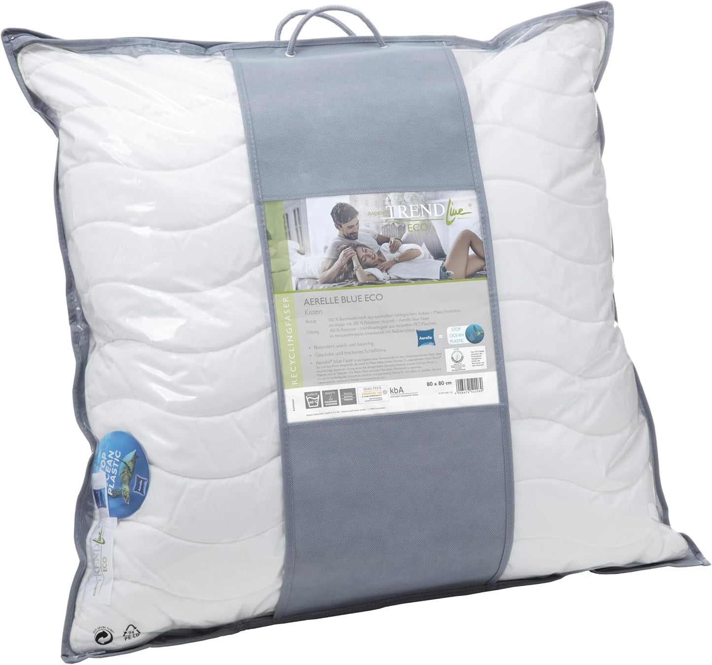 Badenia Trendline Eco Poduszka Aerelle Blue 80 X 80 Cm, biała, z certyfikatem Oeko-Tex, wyprodukowana zgodnie z niemieckim standardem jakości Standardowe poduszki Naty Shop