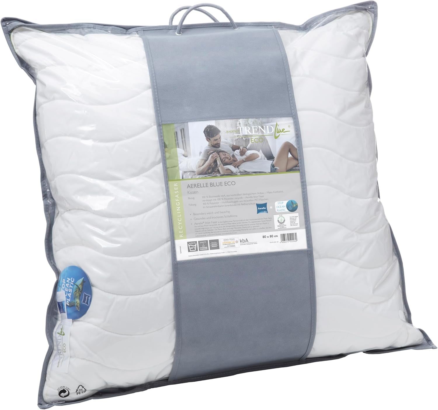 Badenia Trendline Eco Poduszka Aerelle Blue 80 X 80 Cm, biała, z certyfikatem Oeko-Tex, wyprodukowana zgodnie z niemieckim standardem jakości Standardowe poduszki Naty Shop