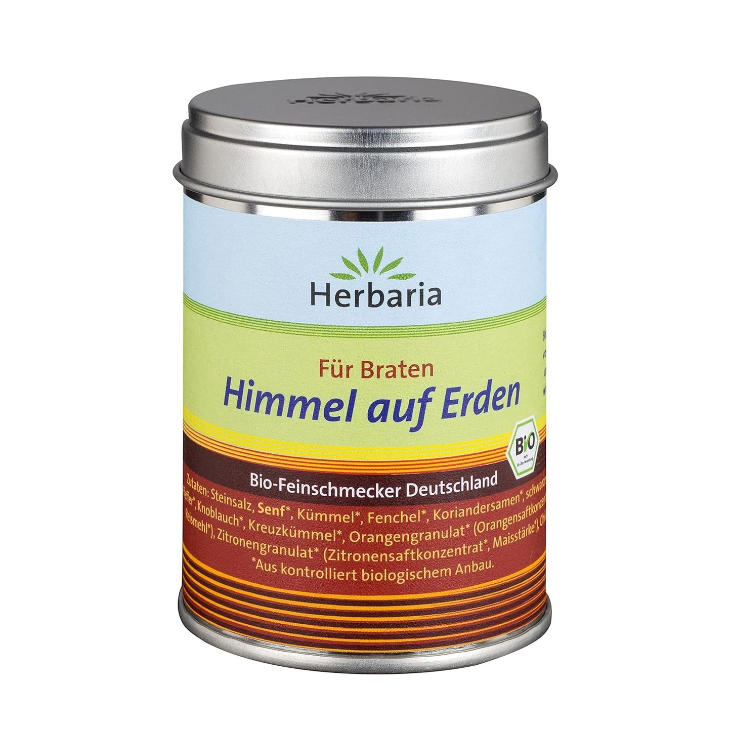 Herbaria Himmel auf Erden bio 100g M-Dose – fertiges Bio-Gewürzsalz für Rind-, Kalb- und Schweinefleisch als Braten oder Kurzgebratenes – w nachhaltiger Aromaschutz-Dose