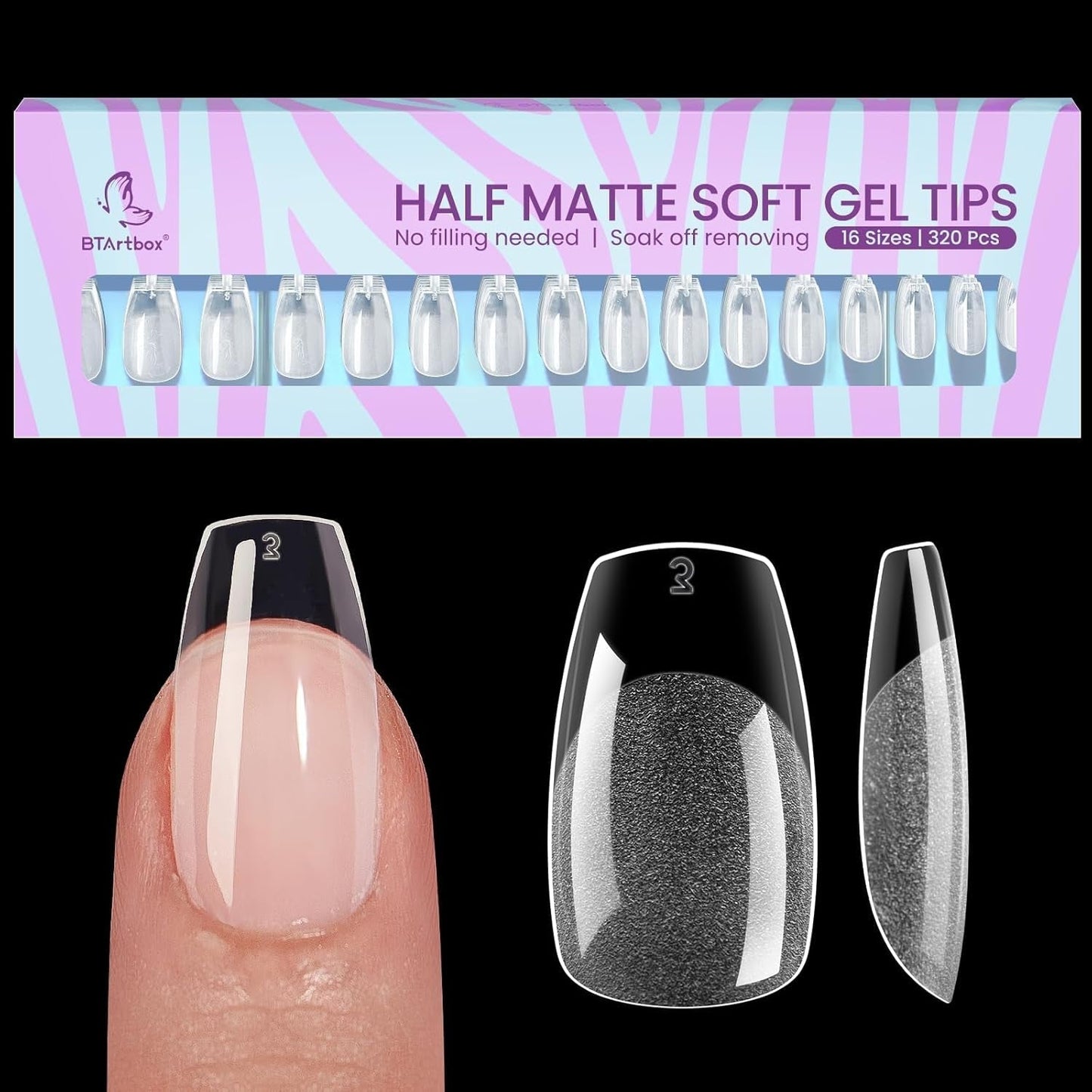 Btartbox Extra Short Migdałowe Tipsy - Full Cover Gel X Soft XS Żelowe Tipsy - Wstępnie ukształtowane Półmatowe Do Salonu Szerokich Paznokci 320 Szt