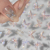 Glänzend Aurora Shell Schmetterling Nagelsticker Selbstklebend,Erleichterung Schmetterlinge Nail Naklejka Rosa Laser Schmetterling Nagelaufkleber Für Frauen Nageldesign Zubehör Nagel Zubehör Nail Art