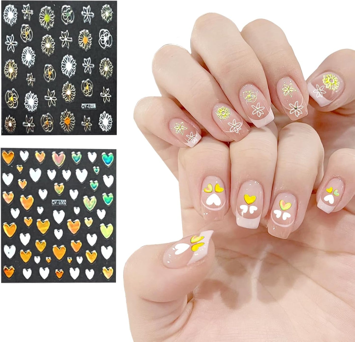 3D Nagelsticker Aurora 30 Blatt Gold Nail Art Naklejka Selbstklebend Nagelaufkleber Holografisches Stern Herz Dekoration Nageldesign Zubehör