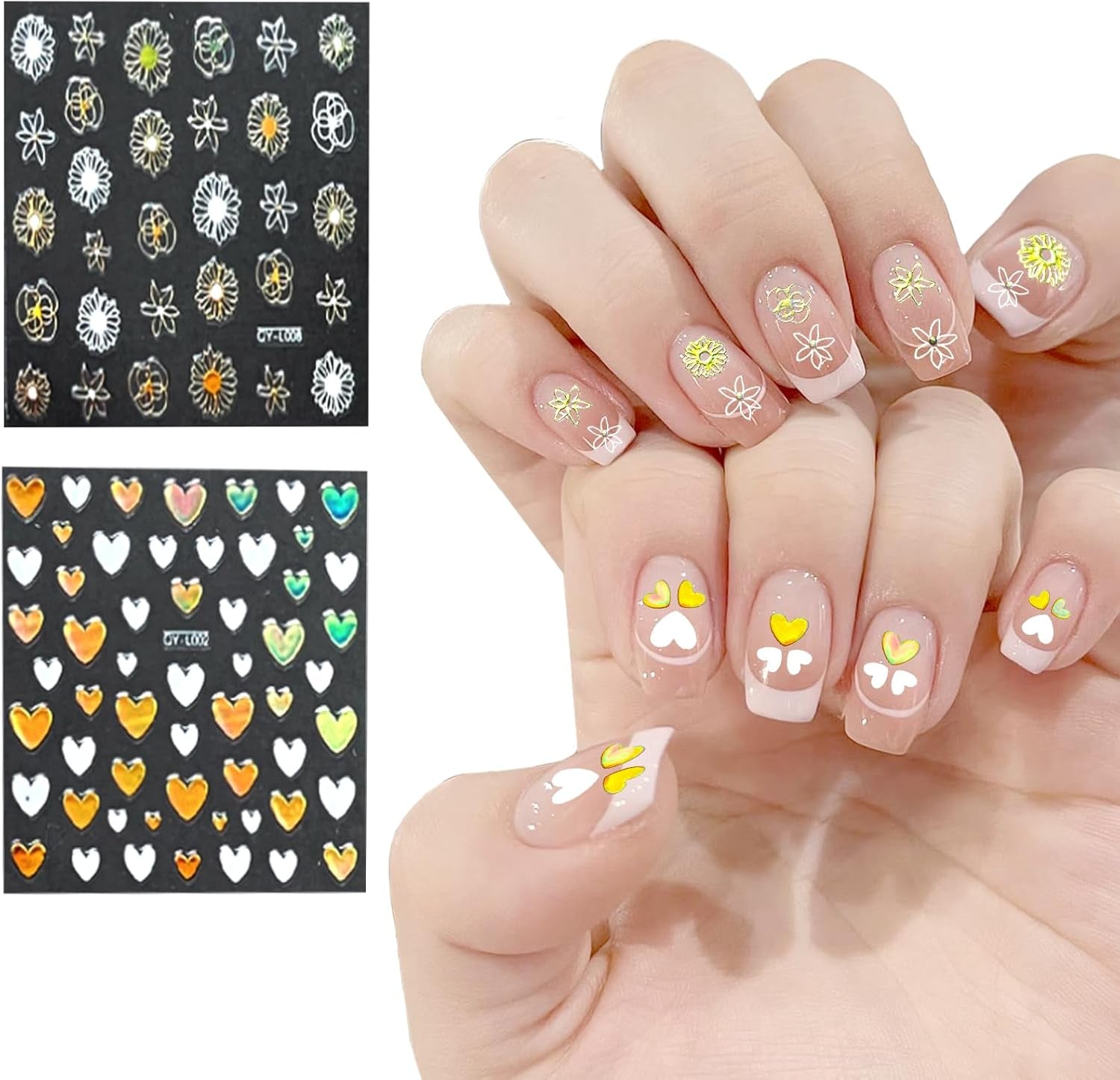 3D Nagelsticker Aurora 30 Blatt Gold Nail Art Naklejka Selbstklebend Nagelaufkleber Holografisches Stern Herz Dekoration Nageldesign Zubehör