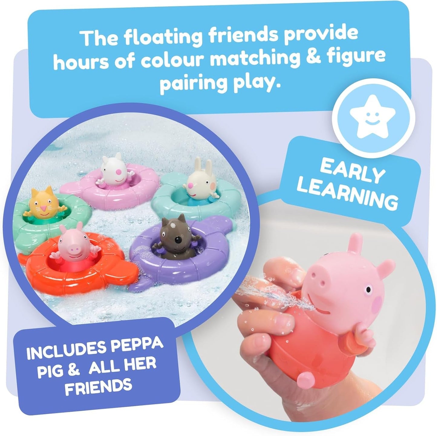 Tomy Toomies Peppa's Pool Party - 5 kubków z łącznikiem z 5 zabawkami dla dzieci Peppa Pig & Friends Water Squirter - zabawki do kąpieli + 18 miesięcy - Zabawki do kąpieli i zabawki do basenu dla dzieci Bebe Toys Naty Shop
