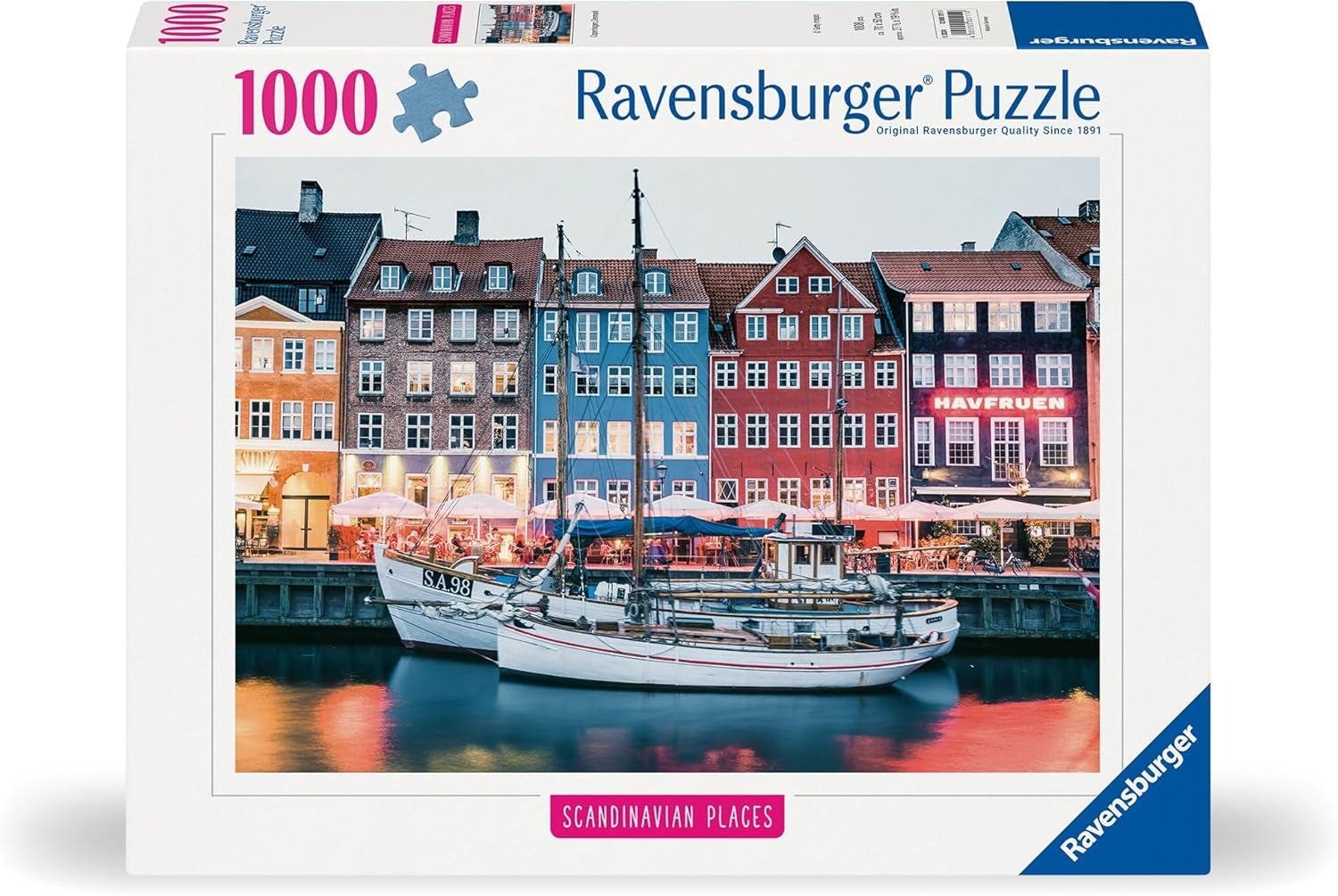 Ravensburger Puzzle skandynawskie miejsca 12000111 - Kopenhaga, Dania - 1000 elementów puzzle dla dorosłych i dzieci powyżej 14. roku życia Puzzle Naty Shop