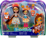 Enchantimals HCF81 - Felicity Fox i jej młodsza siostra (ok. 15 cm i ok. 10 cm) oraz 2 figurki zwierząt, odpinana spódnica i akcesoria, świetny prezent dla dzieci w wieku 3 lat i starszych