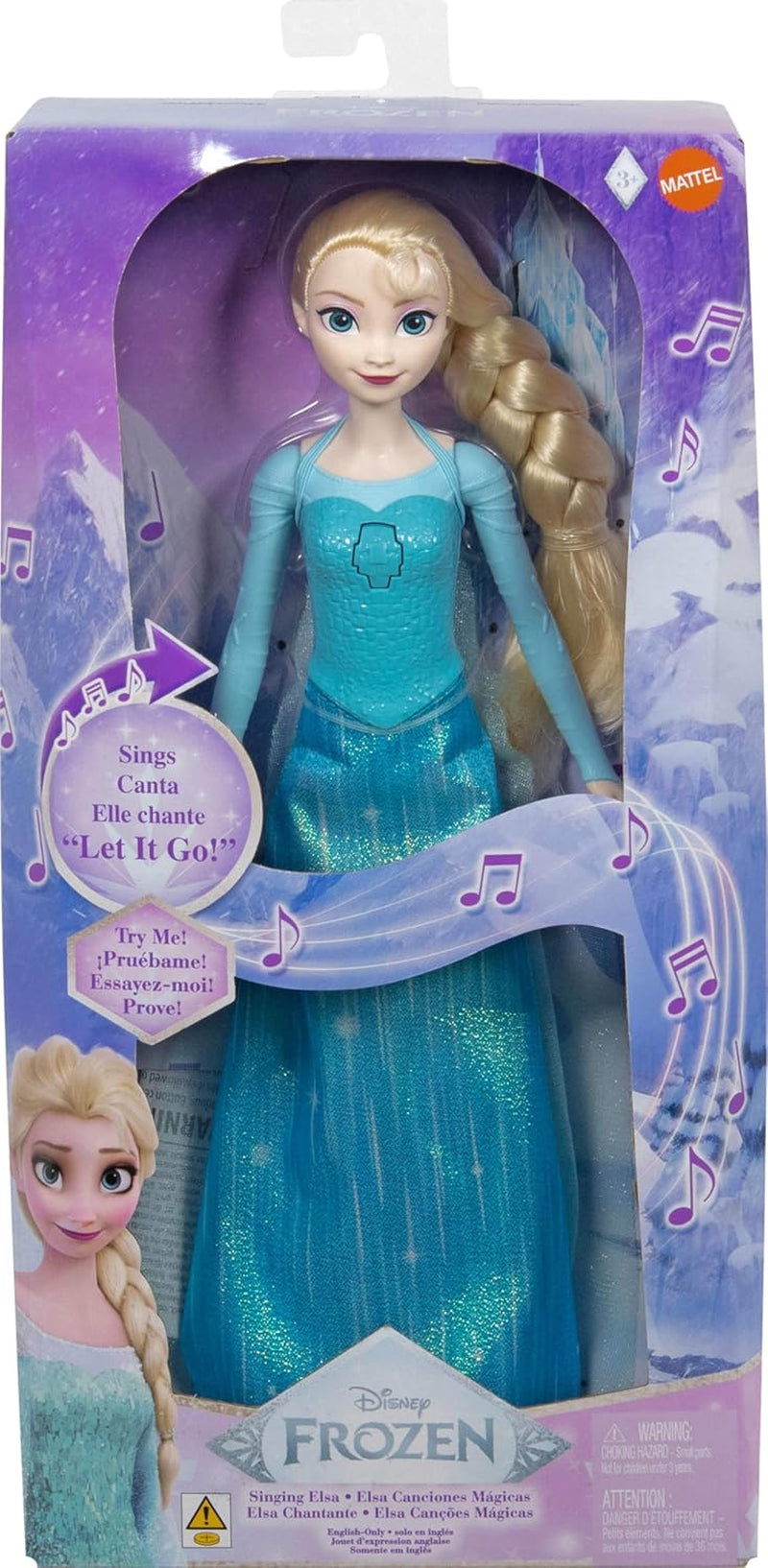 Mattel Disney Kraina Lodu Śpiewająca lalka Elsa w kultowym stroju śpiewa „Let It Go” z filmu „Kraina Lodu” Disneya dla dzieci