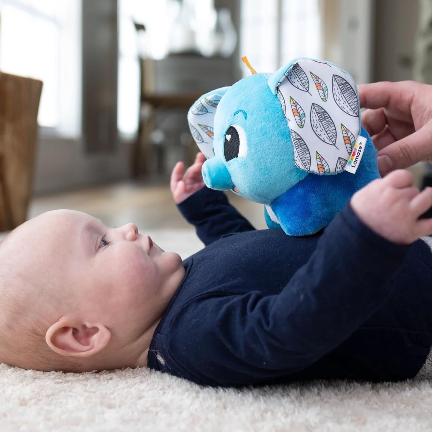 LAMAZE Elephant Puffaboo, zabawka dla noworodka, zabawka sensoryczna dla dziecka, prezent dla nowych rodziców, zabawka rozwojowa na 3 miesiące dla chłopców i dziewcząt, L27467 Baby Toys Naty Shop