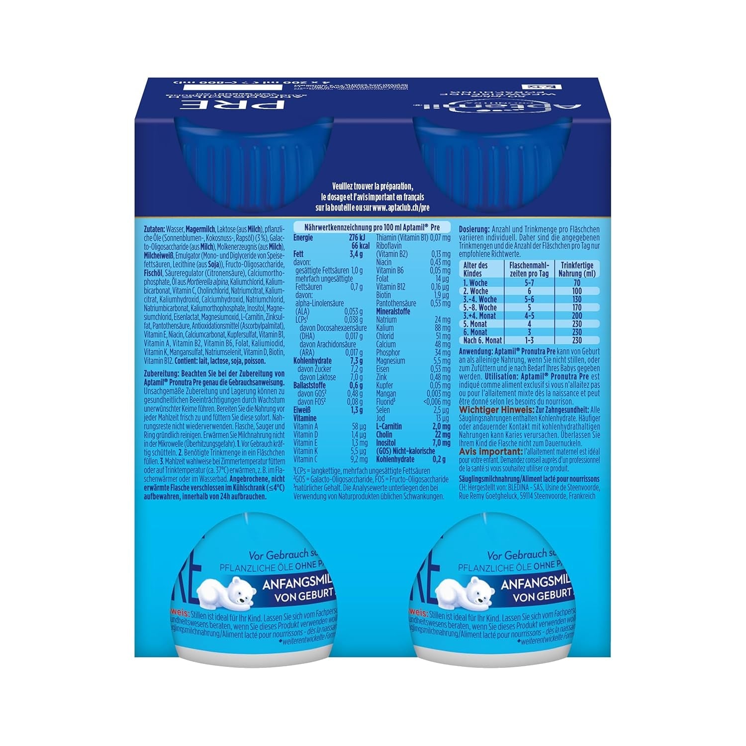 Aptamil Pronutra Pre - Mieszanka dla niemowląt od urodzenia - Z olejami roślinnymi, bez oleju palmowego - 6 x 4 x 200 ml (4800 ml)