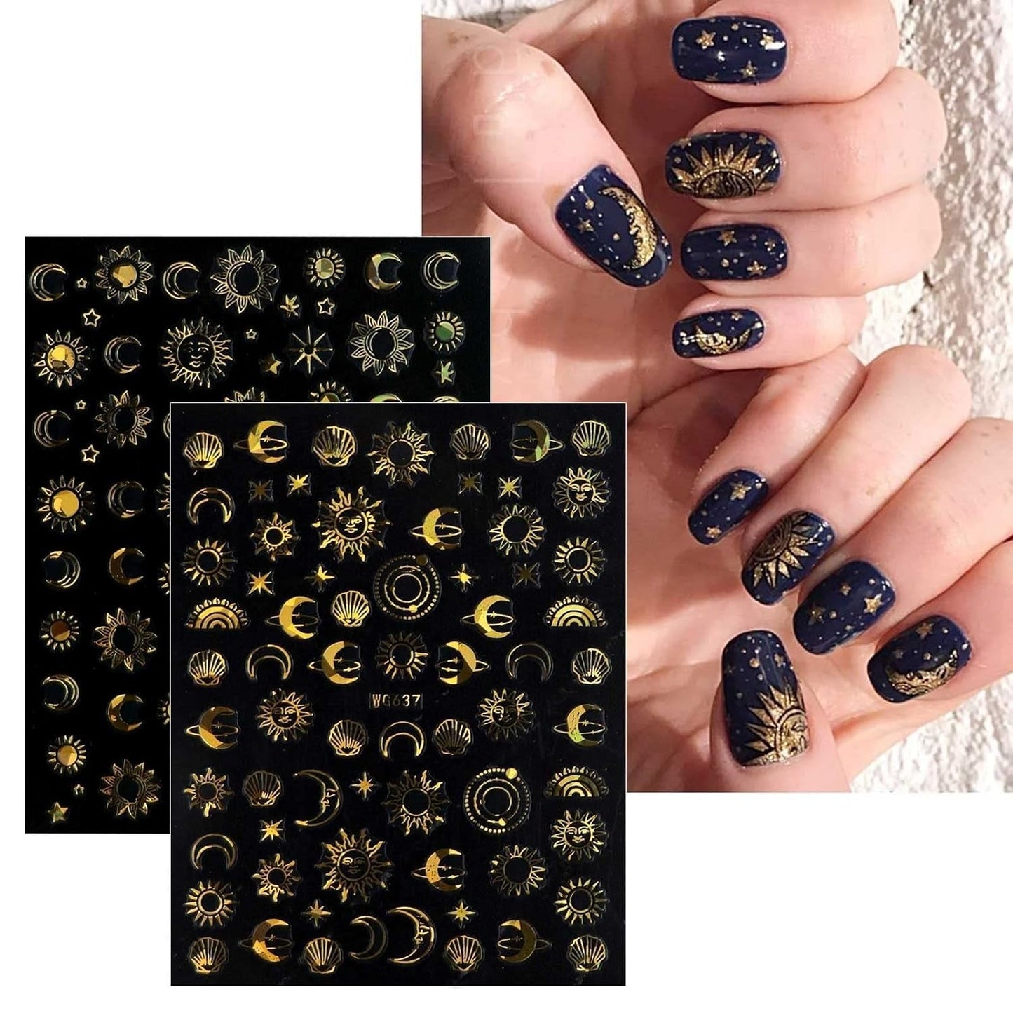 JMEOWIO Nagelsticker Mond Stern Sonne 10 Blatt Nail Art Naklejka Selbstklebend Nagelaufkleber Bunt Dekoration Nageldesign Zubehör