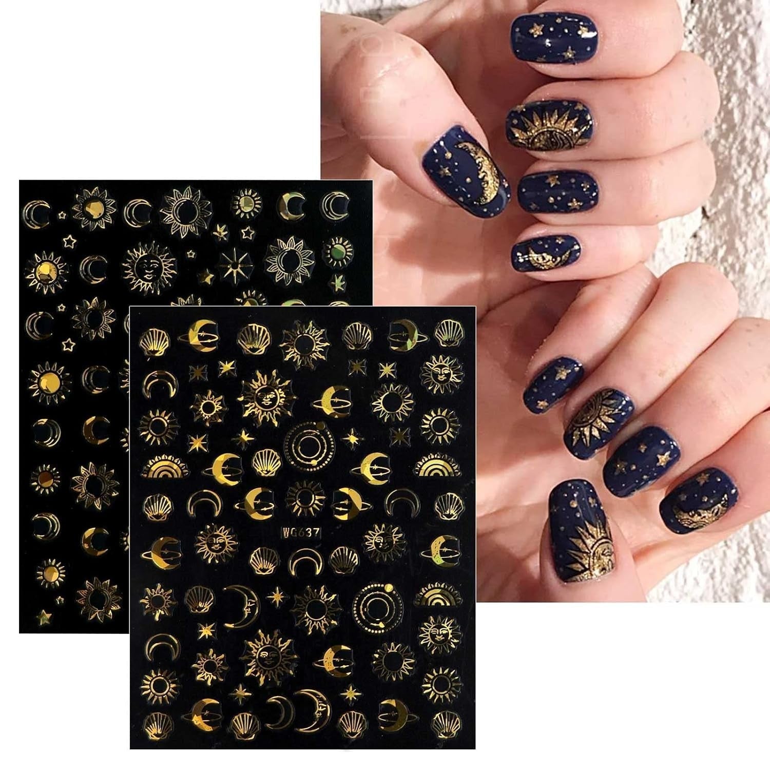 JMEOWIO Nagelsticker Mond Stern Sonne 10 Blatt Nail Art Naklejka Selbstklebend Nagelaufkleber Bunt Dekoration Nageldesign Zubehör