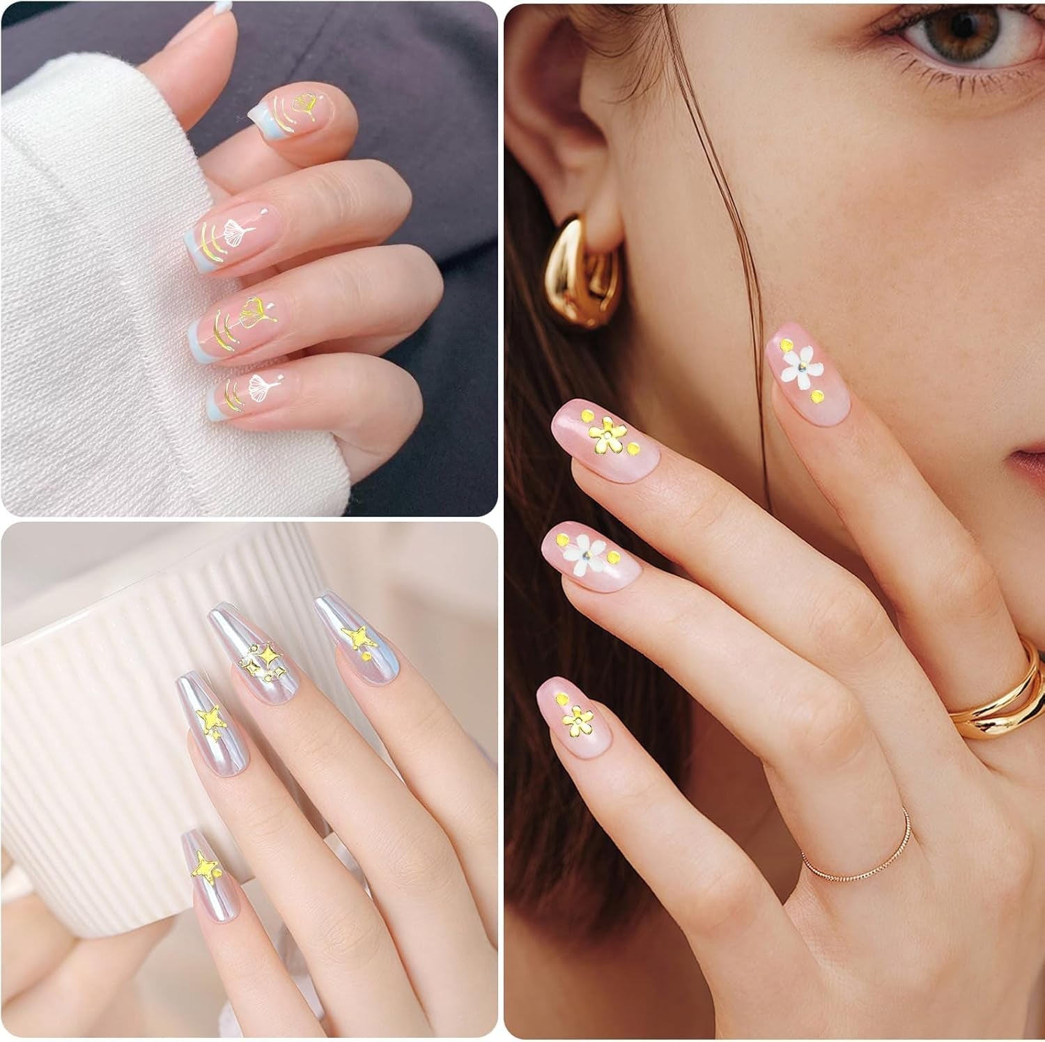 3D Nagelsticker Aurora 30 Blatt Gold Nail Art Naklejka Selbstklebend Nagelaufkleber Holografisches Stern Herz Dekoration Nageldesign Zubehör