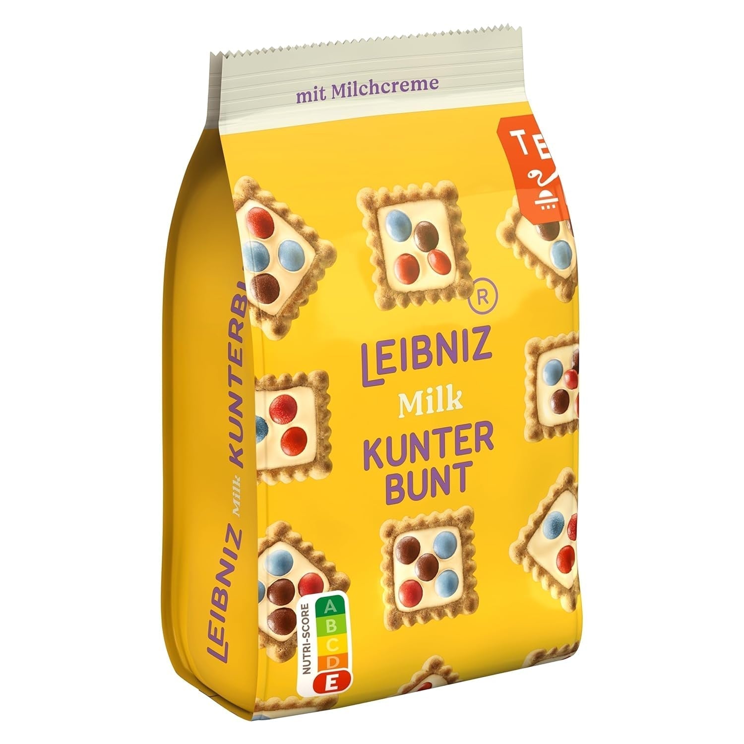 LEIBNIZ Kunterbunt Milk, opakowanie 12 szt., Chrupiące ciastka z kremem mlecznym i kawałkami czekolady (12 x 125 g)