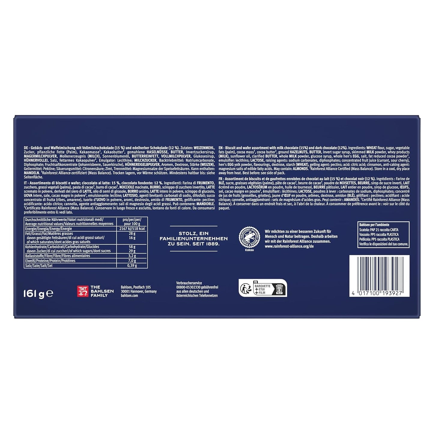 Bahlsen Favourite Collection Zestaw 6 chrupiących ciasteczek i wafli w kolorze ciemnej czekolady mlecznej (6 x 161 g / 966 g)
