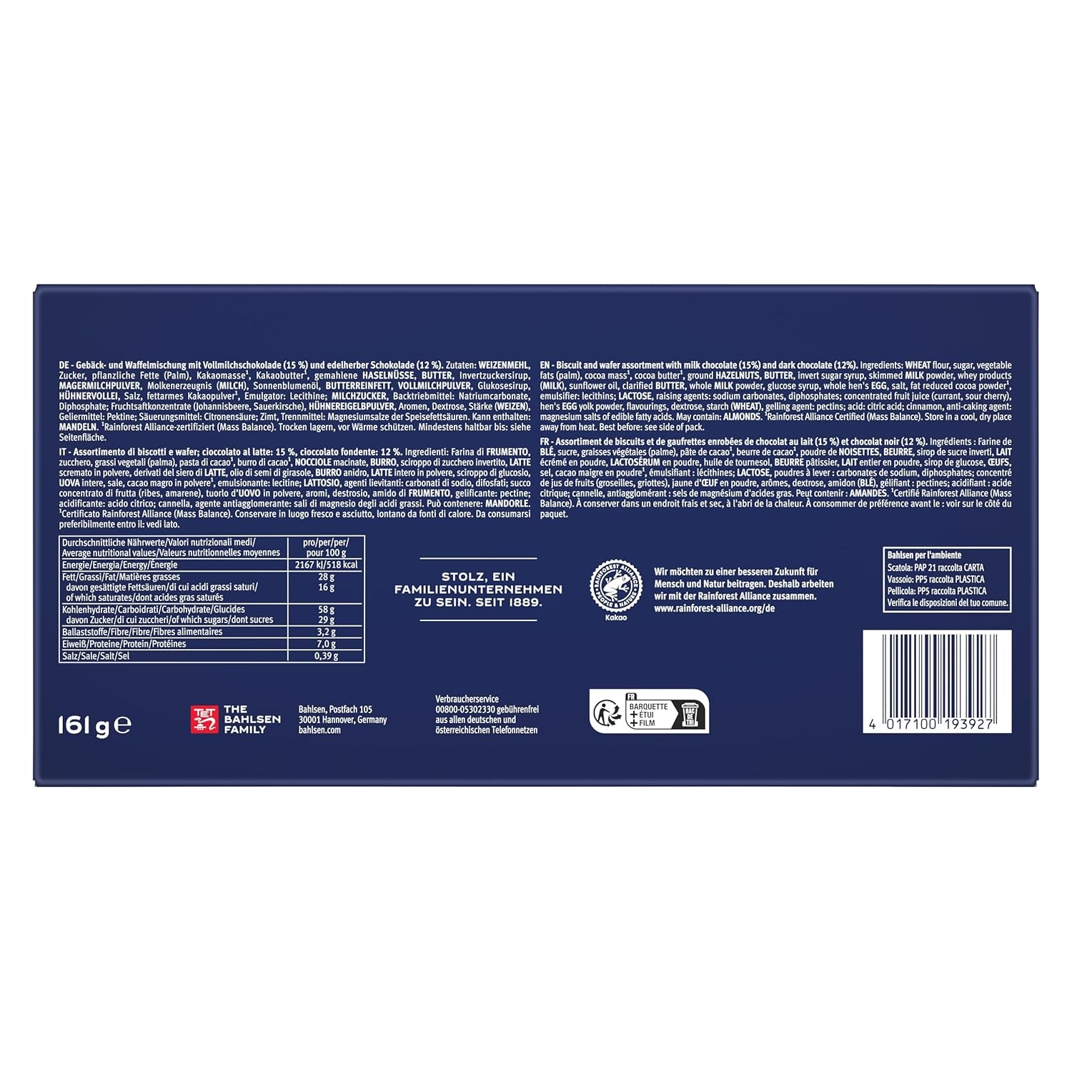 Bahlsen Favourite Collection Zestaw 6 chrupiących ciasteczek i wafli w kolorze ciemnej czekolady mlecznej (6 x 161 g / 966 g)