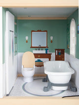Domek dla lalek na małą stopę 3-piętrowy drewniany dom z otwartym frontem i 12 meblami dla dzieci od 3 lat 11802 Białe szare domy dla lalek Naty Shop