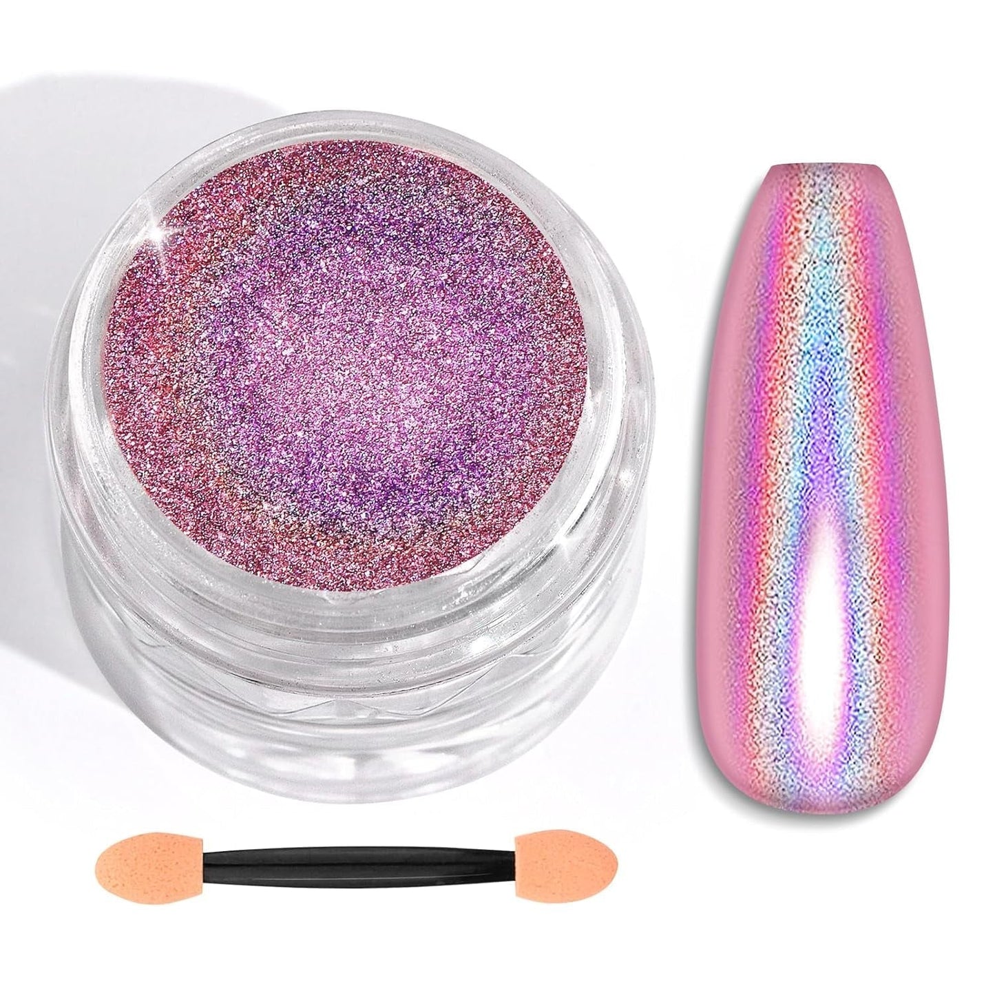 Zestaw pudrów Saviland Chrome do paznokci - Różowy laserowy puder do paznokci Chrome Efekt lustrzany Laserowe zdobienie paznokci, Manicure z brokatem Dekoracyjny puder z gąbeczkami, Puder brokatowy do paznokci Salon paznokci
