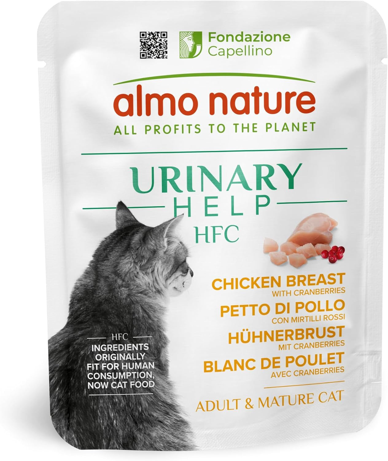 Almo Nature HFC Urinary Help - Nassfutter für Katzen - Unterstützung für die Harnwege - Hühnerbrust i żurawina - klasa ludzka, monoproteina, bezglutenowa - 24x50g