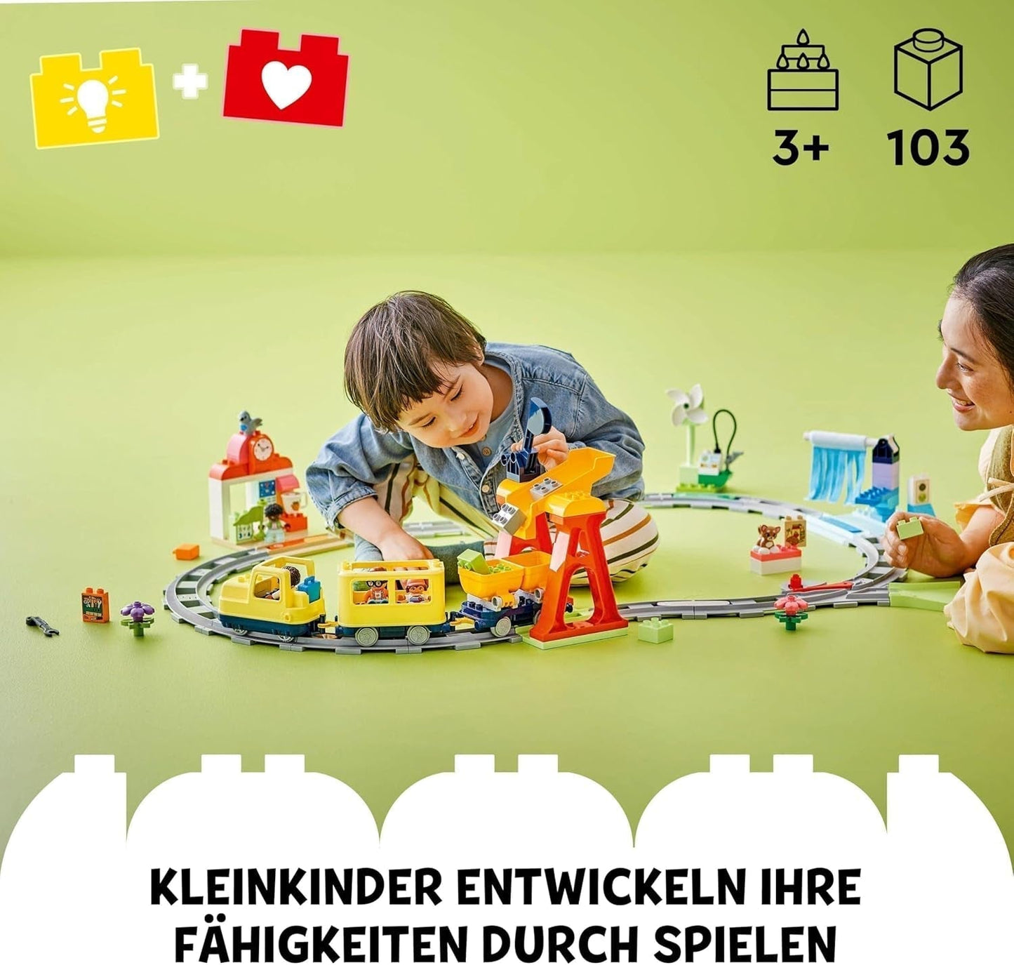 Duża interaktywna kolej miejska LEGO DUPLO, zabawka do budowania dla małych dzieci w wieku 3 lat, lokomotywa Push & Go ze światłami i dźwiękami, części torów, zabawka edukacyjna dla przedszkolaków 10428 Zestawy do budowania Beuche den LEGO-Store