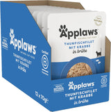 Applaws 100% naturalny Nassfutter für Katzen, Thunfischfilet mit Krabben in Brühe - Packung mit 12 x 70g Beuteln