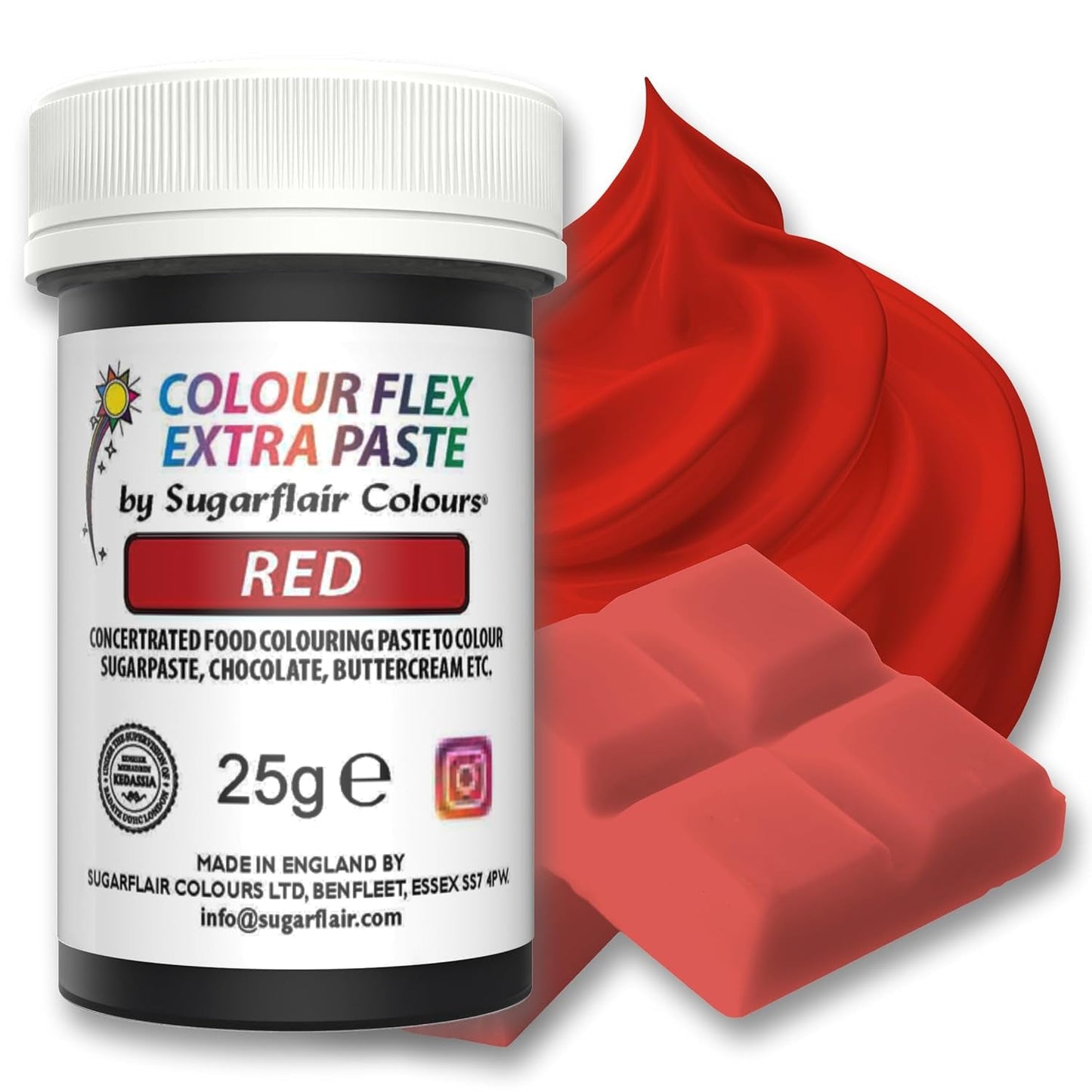 Barwnik spożywczy Sugarflair Colourflex Extra Paste czerwony - Jadalny barwnik spożywczy do śmietany, czekolady, pasty cukrowej, lukru, kremówki, mieszanek do ciast, ciast i nie tylko - 25g