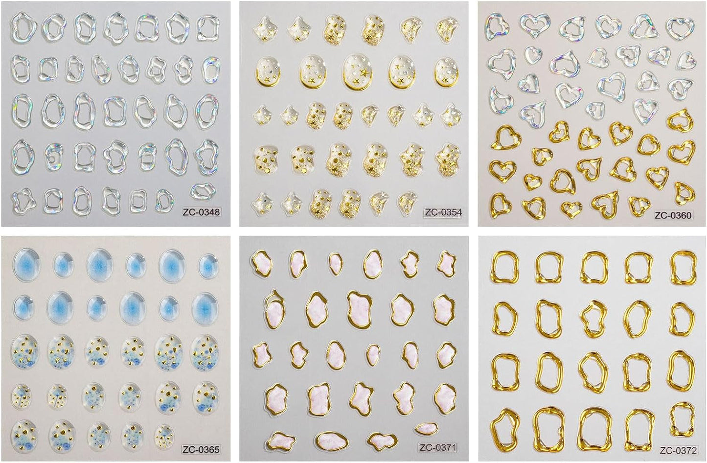 JMEOWIO 6 Blatt 3D Nagelsticker Goldene Unregelmäßige Geometrysche Nail Art Naklejka Selbstklebend Nagelaufkleber 5D Stereoskopisch Dekoration Nageldesign Zubehör