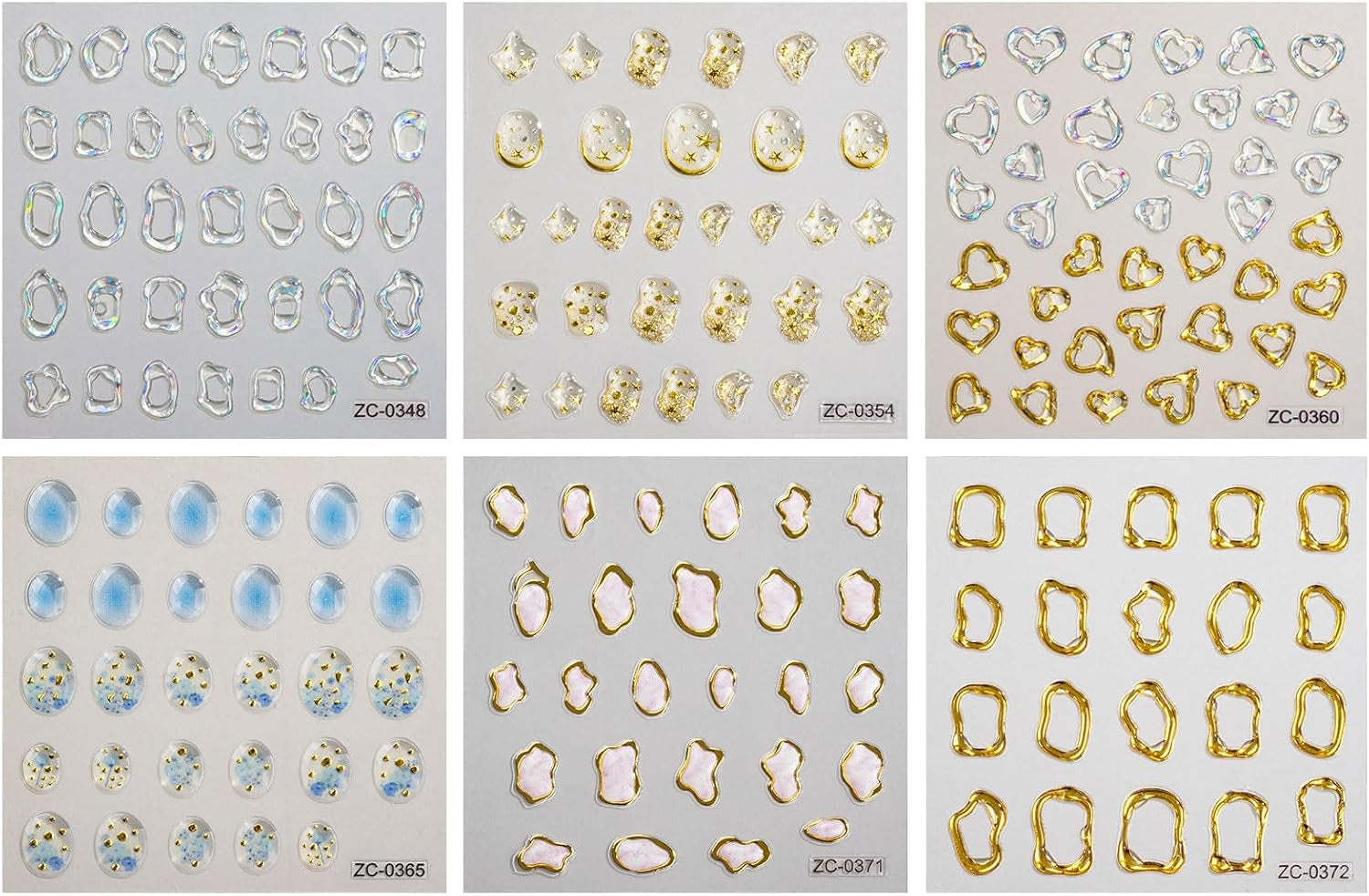 JMEOWIO 6 Blatt 3D Nagelsticker Goldene Unregelmäßige Geometrysche Nail Art Naklejka Selbstklebend Nagelaufkleber 5D Stereoskopisch Dekoration Nageldesign Zubehör