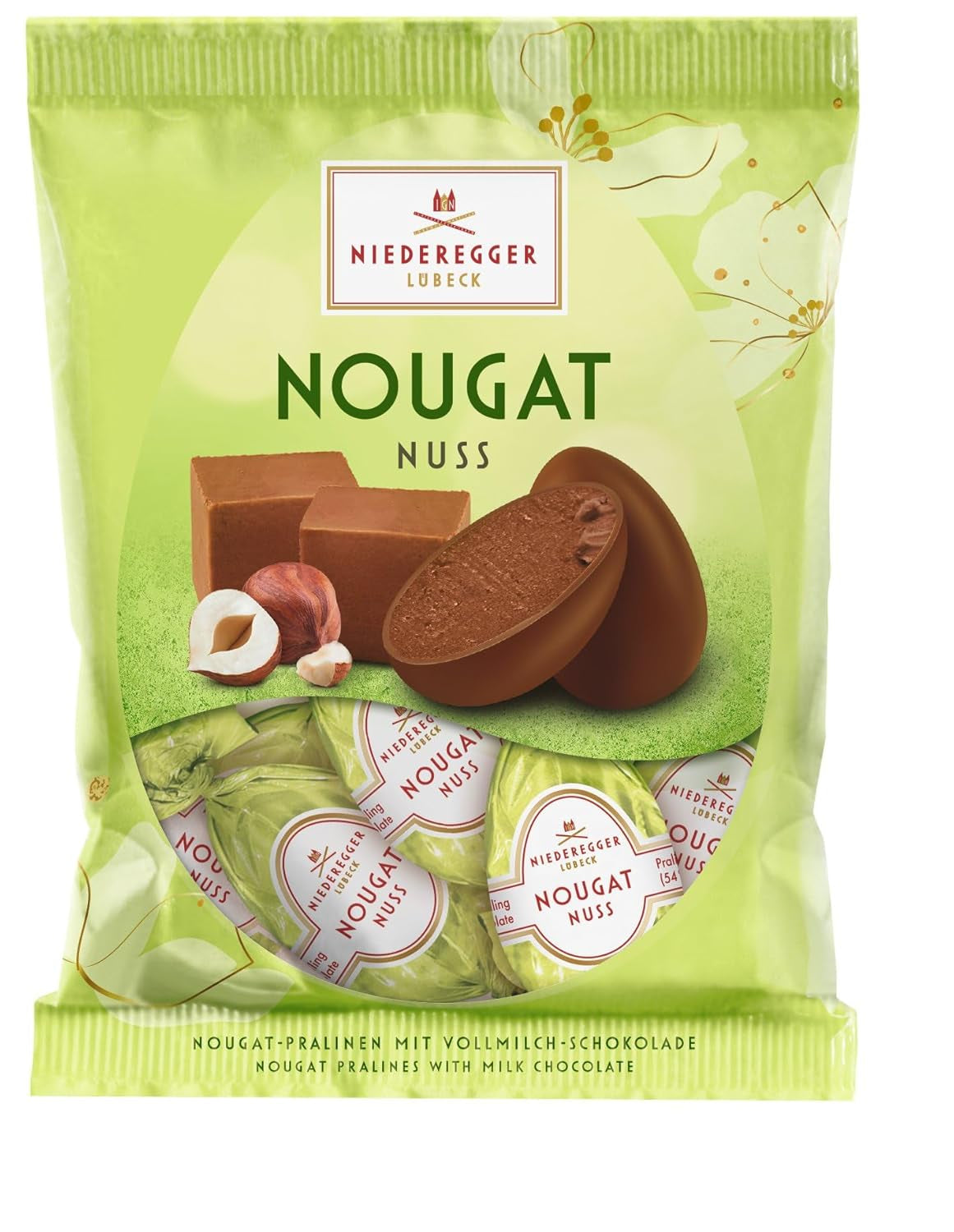 Niederegger | Jajka nugatowe | 1x87g | Jajka i nugat z orzechów laskowych oblane mleczną czekoladą | Prezent Wielkanocny | Wielkanocne jajka