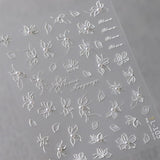 JMEOWIO 3D Nagelsticker Weiße Blumen Nail Art Naklejka Selbstklebend Nagelaufkleber 5D Stereoskopisch Dekoration Nageldesign Zubehör 1 Blatt